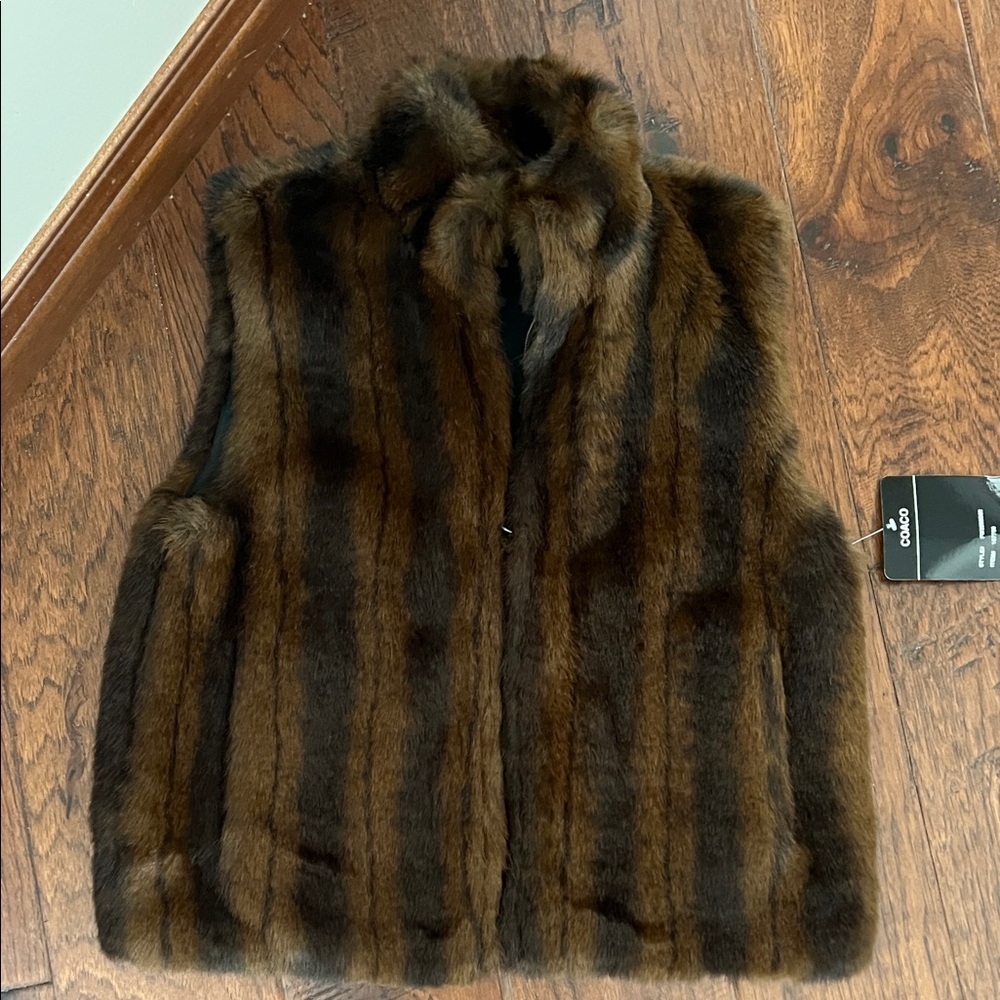 NWT COACO Reversible Faux Mink Vest – Brown & Black – Zip Front L/XL